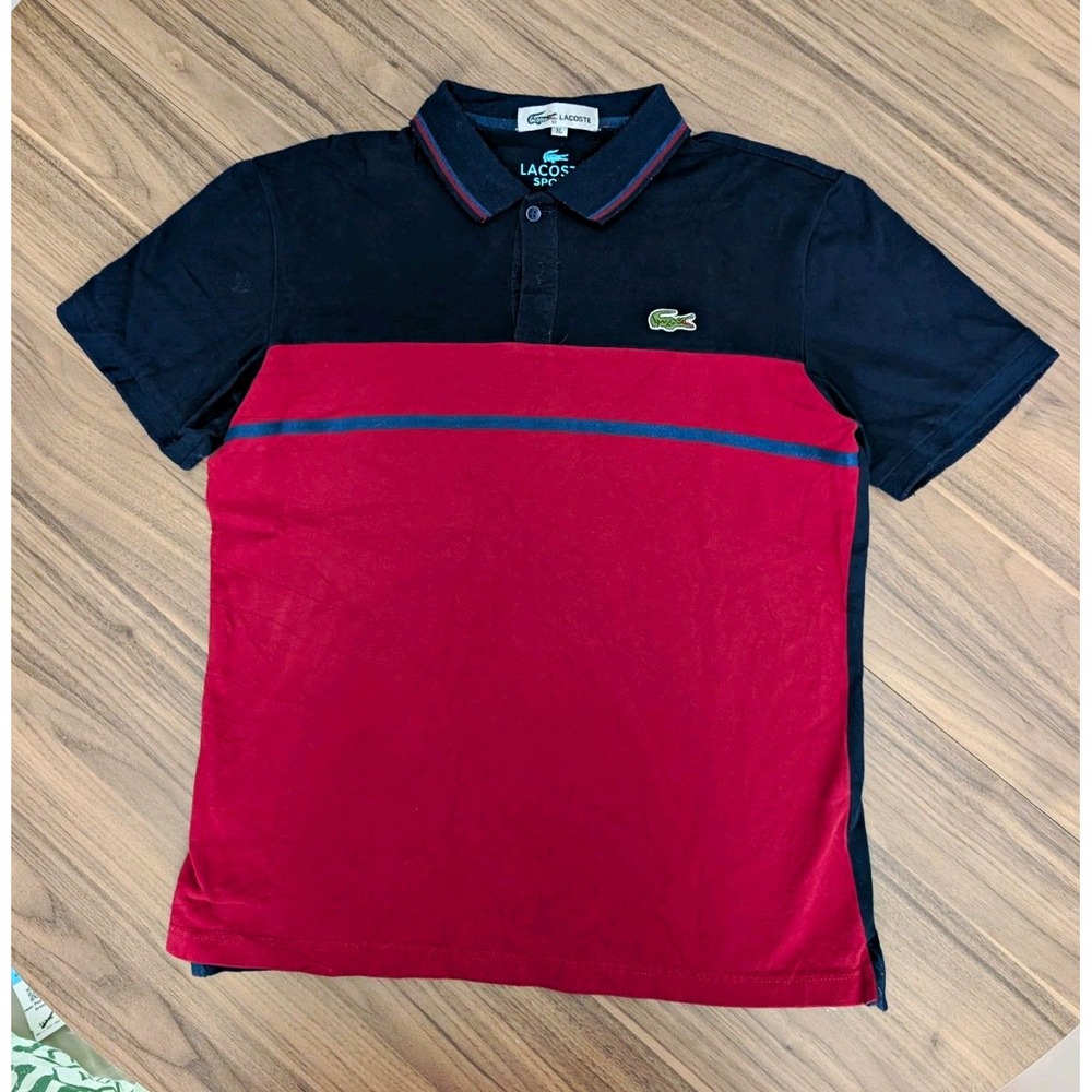 Lacoste Sport Boys Youth XL Colorblock Polo Shirt Navy Red Crocodile Logo